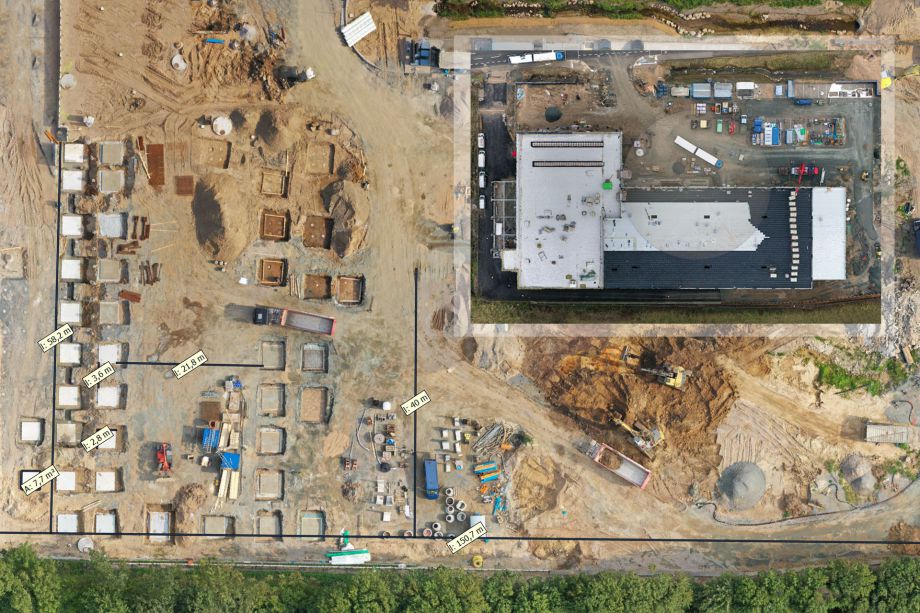 Bemaßte Baustelle aus der Luft